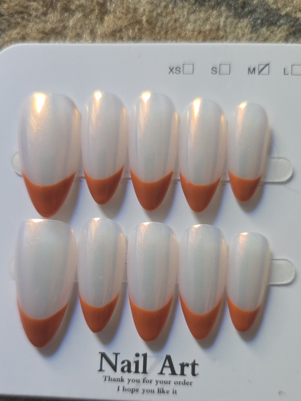White & Orange French Tip Press-On Nails Size Med